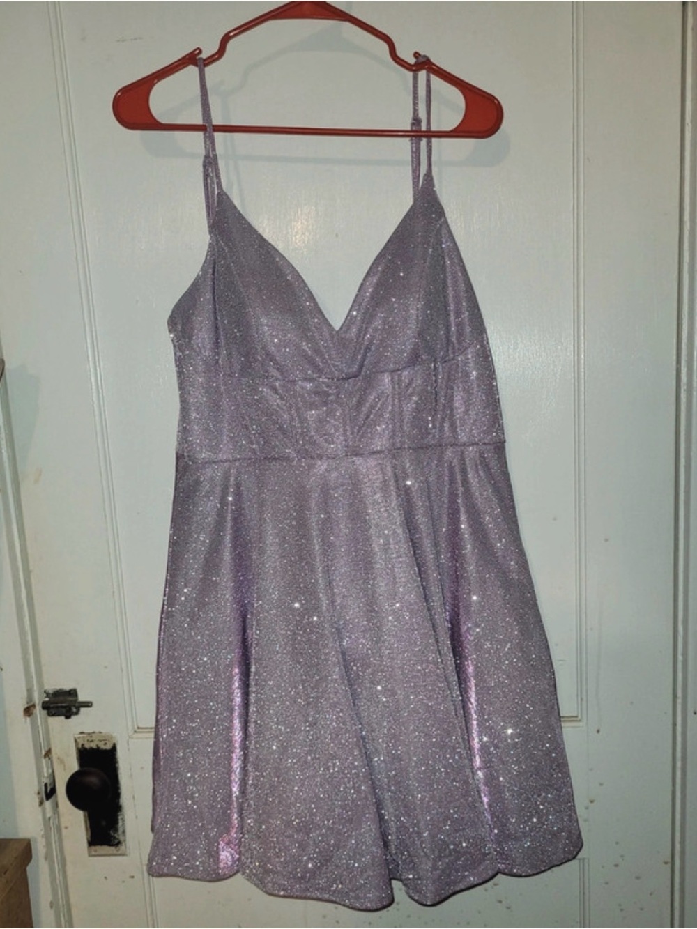 Lavender Sparkle Spaghetti-Strap Mini Dress